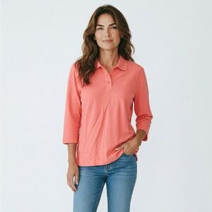 croft & barrow Coral 3/4 Sleeve Polo Top